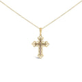 10K yellow gold cross necklace with champagne diamond filigree stones