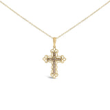 10K Yellow Flashed .925 Sterling Silver 1/4 Cttw Champagne Diamond Filigree Cross Pendant Necklace (K-L Color, I1-I2 Clarity) - 18