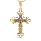 10K Yellow Flashed .925 Sterling Silver 1/4 Cttw Champagne Diamond Filigree Cross Pendant Necklace (K-L Color, I1-I2 Clarity) - 18