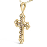 10K Yellow Flashed .925 Sterling Silver 1/4 Cttw Champagne Diamond Filigree Cross Pendant Necklace (K-L Color, I1-I2 Clarity) - 18