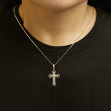 10K Yellow Flashed .925 Sterling Silver 1/4 Cttw Champagne Diamond Filigree Cross Pendant Necklace (K-L Color, I1-I2 Clarity) - 18