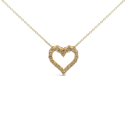 10K Yellow Gold Flashed .925 Sterling Silver 1/2 Cttw Champagne Diamond Miracle Plate Heart Pendant Necklace (K-L Color, I1-I2 Clarity) - 18