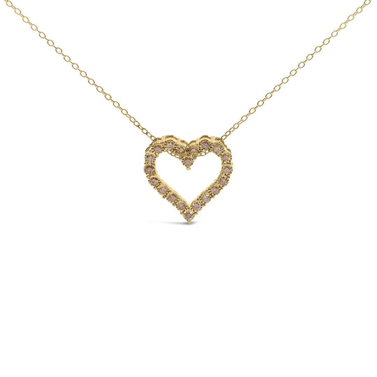 10K Yellow Gold Flashed .925 Sterling Silver 1/2 Cttw Champagne Diamond Miracle Plate Heart Pendant Necklace (K-L Color, I1-I2 Clarity) - 18"-0
