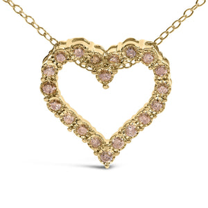 10K Yellow Gold Flashed .925 Sterling Silver 1/2 Cttw Champagne Diamond Miracle Plate Heart Pendant Necklace (K-L Color, I1-I2 Clarity) - 18