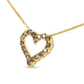 14K yellow gold necklace with heart champagne diamond stones on 18-inch chain