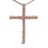 .925 Sterling Silver 1.0 Cttw Champagne Diamond Gold Cross Pendant Necklace for Women (Champagne Color, I1-I2 Clarity)- 18 inch-4 thumbnail 5