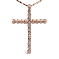 .925 Sterling Silver 1.0 Cttw Champagne Diamond Gold Cross Pendant Necklace for Women (Champagne Color, I1-I2 Clarity)- 18 inch