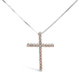 925 sterling silver cross necklace with champagne diamond stones thumbnail 1