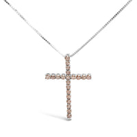 .925 Sterling Silver 1.0 Cttw Champagne Diamond Gold Cross Pendant Necklace for Women (Champagne Color, I1-I2 Clarity)- 18 inch