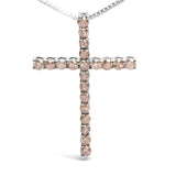 .925 Sterling Silver 1.0 Cttw Champagne Diamond Gold Cross Pendant Necklace for Women (Champagne Color, I1-I2 Clarity)- 18 inch-3 thumbnail 4