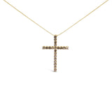 .925 Sterling Silver 1.0 Cttw Champagne Diamond Gold Cross Pendant Necklace for Women (Champagne Color, I1-I2 Clarity)- 18 inch-2 thumbnail 3