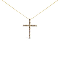.925 Sterling Silver 1.0 Cttw Champagne Diamond Gold Cross Pendant Necklace for Women (Champagne Color, I1-I2 Clarity)- 18 inch