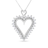 925 sterling silver heart necklace with round diamond stones on 18-inch chain thumbnail 1