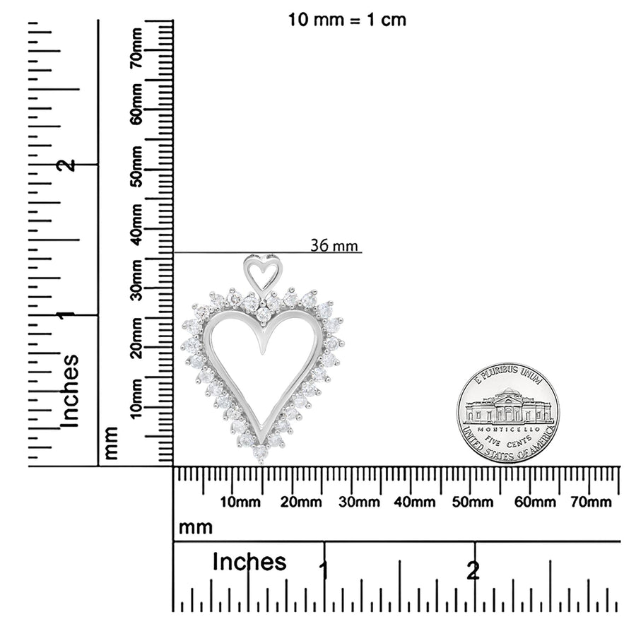 .925 Sterling Silver 1 3/4 Cttw Round Diamond Lined Open Heart Pendant 18