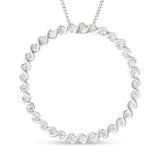 925 sterling silver necklace with round diamond spiral circle pendant thumbnail 1