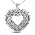925 sterling silver heart necklace with baguette and round diamond stones