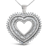 925 sterling silver heart necklace with baguette and round diamond stones thumbnail 1