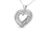 .925 Sterling Silver 1.0 Cttw Baguette and Round Diamond  Heart Pendant 18