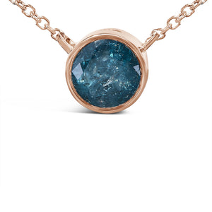 14K Rose Gold 2.0 Cttw Bezel Set Blue Diamond Solitaire Pendant Necklace  - 18