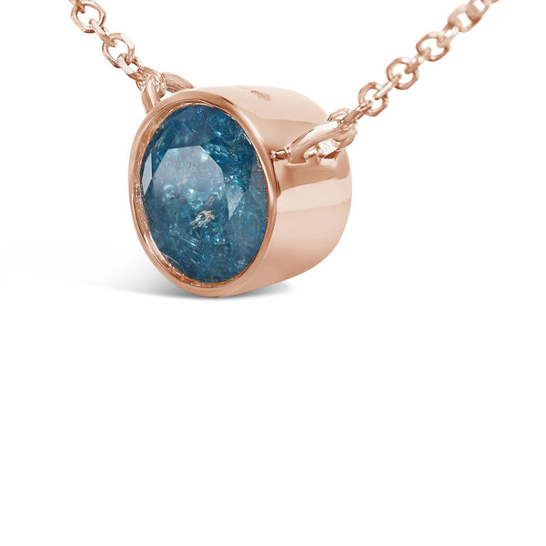 14K Rose Gold 2.0 Cttw Bezel Set Blue Diamond Solitaire Pendant Necklace  - 18
