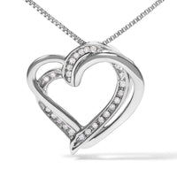 925 Sterling Silver 1/10ct TDW Diamond Double Heart Pendant Necklace
