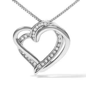 925 Sterling Silver 1/10ct TDW Diamond Double Heart Pendant Necklace-1
