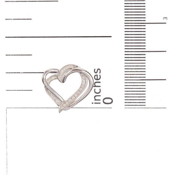 925 Sterling Silver 1/10ct TDW Diamond Double Heart Pendant Necklace
