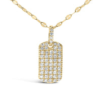14K Yellow Gold 1/3 Cttw Diamond Dog Tag Pendant Necklaces 18