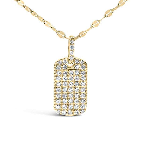 14K Yellow Gold 1/3 Cttw Diamond Dog Tag Pendant Necklaces 18
