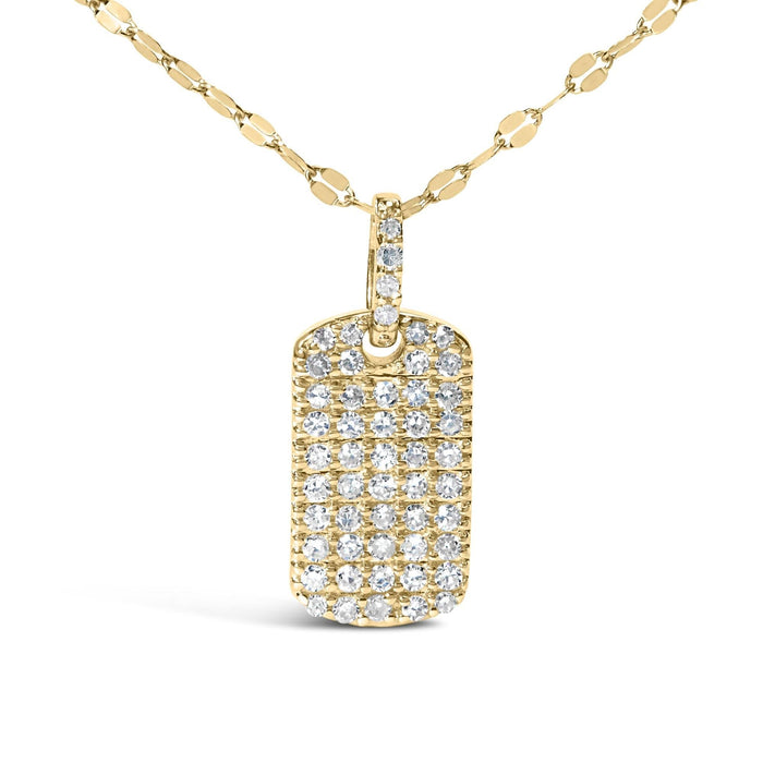 14K Yellow Gold 1/3 Cttw Diamond Dog Tag Pendant Necklaces 18