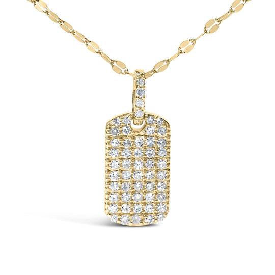18K Yellow Gold Plated.925 Sterling Silver 1/3 Cttw Diamond Studded Dog Tag 18" Pendant Necklace (I-J Color, I2-I3 Clarity)-0
