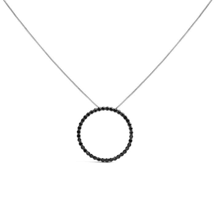 .925 Sterling Silver Black Diamond Open Hoop Circle 18