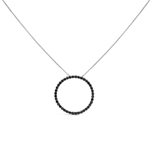 .925 Sterling Silver Black Diamond Open Hoop Circle 18