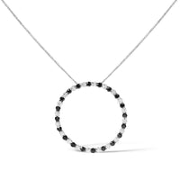 .925 Sterling Silver 2.0 Cttw Alternating Black and White Diamond Open Hoop Circle Pendant Necklace (H-I Color, I2-I3 Clarity) - 18