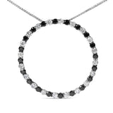 .925 Sterling Silver 2.0 Cttw Alternating Black and White Diamond Open Hoop Circle Pendant Necklace (H-I Color, I2-I3 Clarity) - 18