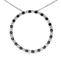 .925 Sterling Silver 2.0 Cttw Alternating Black and White Diamond Open Hoop Circle Pendant Necklace (H-I Color, I2-I3 Clarity) - 18
