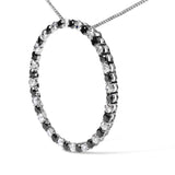 .925 Sterling Silver 2.0 Cttw Alternating Black and White Diamond Open Hoop Circle Pendant Necklace (H-I Color, I2-I3 Clarity) - 18