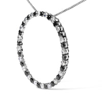 .925 Sterling Silver 2.0 Cttw Alternating Black and White Diamond Open Hoop Circle Pendant Necklace (H-I Color, I2-I3 Clarity) - 18