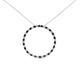 925 sterling silver necklace with alternating black and white diamond open circle pendant thumbnail 1