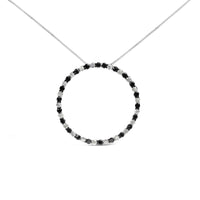 .925 Sterling Silver 3.0 Cttw Alternating Black and White Diamond Open Hoop Circle Pendant Necklace (H-I Color, I3 Clarity) - 18