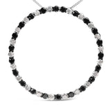 .925 Sterling Silver 3.0 Cttw Alternating Black and White Diamond Open Hoop Circle Pendant Necklace (H-I Color, I3 Clarity) - 18