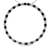 .925 Sterling Silver 3.0 Cttw Alternating Black and White Diamond Open Hoop Circle Pendant Necklace (H-I Color, I3 Clarity) - 18