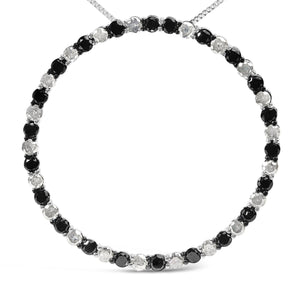.925 Sterling Silver 3.0 Cttw Alternating Black and White Diamond Open Hoop Circle Pendant Necklace (H-I Color, I3 Clarity) - 18