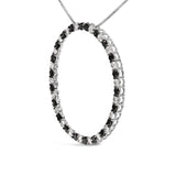.925 Sterling Silver 3.0 Cttw Alternating Black and White Diamond Open Hoop Circle Pendant Necklace (H-I Color, I3 Clarity) - 18