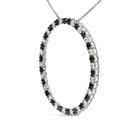 .925 Sterling Silver 3.0 Cttw Alternating Black and White Diamond Open Hoop Circle Pendant Necklace (H-I Color, I3 Clarity) - 18