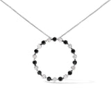 925 sterling silver open circle pendant with black and white diamond stones thumbnail 1