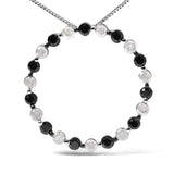 .925 Sterling Silver 1 3/4 Cttw Alternating Black and White Diamond Open Circle Hoop Pendant Necklace (H-I Color, I2-I3 Clarity) - 18