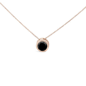 14K Rose Gold Bezel-Set Black Round Diamond Solitaire Pendant Necklace (Black Color, I2-I3 Clarity) - 18