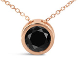 14K Rose Gold Bezel-Set Black Round Diamond Solitaire Pendant Necklace (Black Color, I2-I3 Clarity) - 18