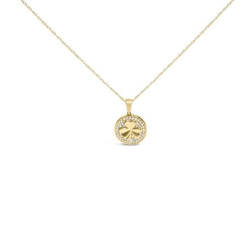 10K Yellow Gold 3 Leaf Clover 1/6 Cttw Diamond Pendant Necklace